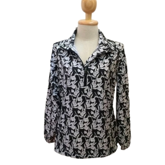 Peter Millar wind jacket  navy/ white floral qtr zip with bungee adjustment sz S - Picture 3 of 9